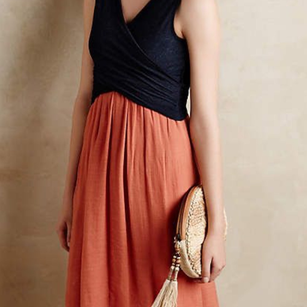 Anthropologie Black and Rust Midi Dress